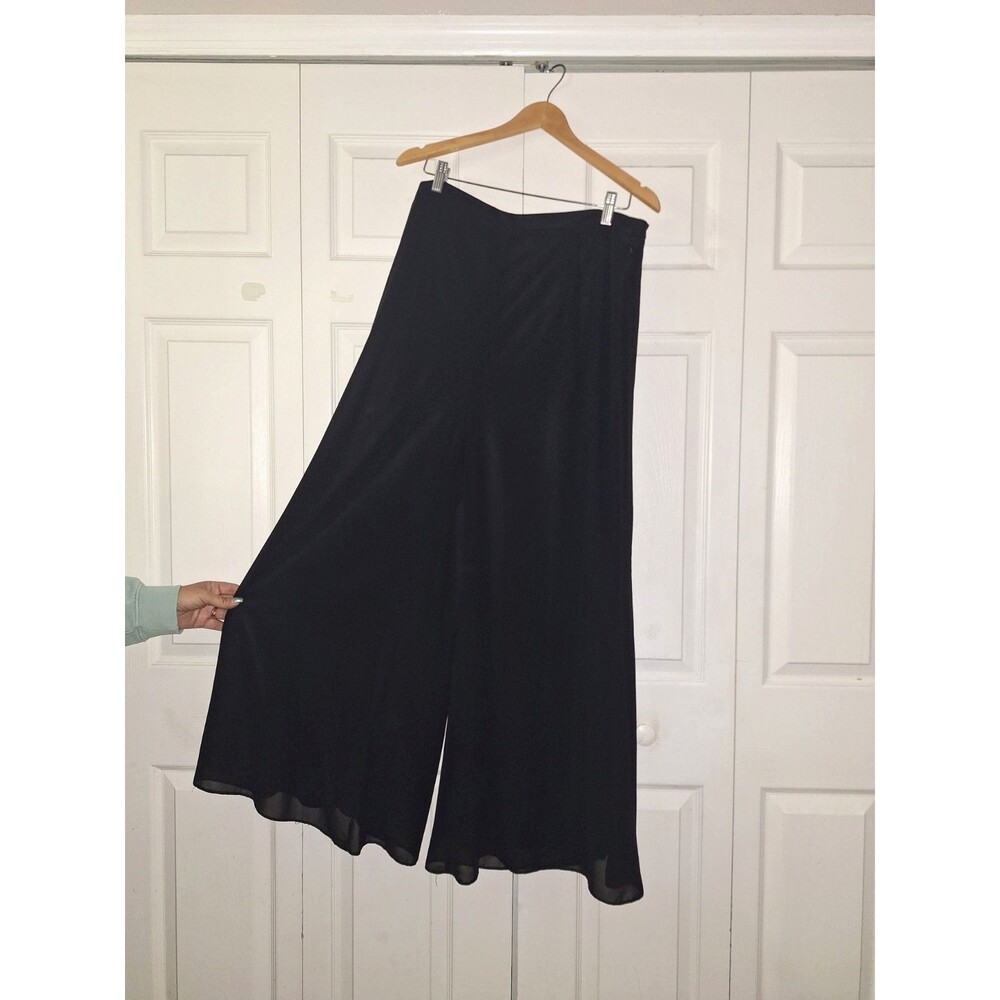 R&M Richards Black Chiffon Wide Leg Dress Pants 14 Evening Chic Cocktail Formal